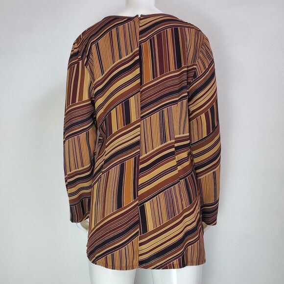 Vintage 80s Mario Borsato Brown Striped Blouse - Picture 3 of 8